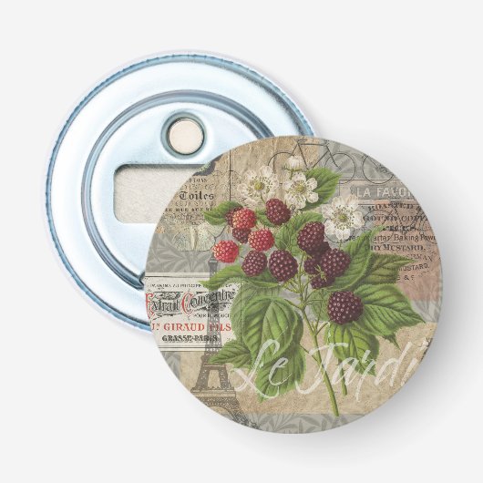 Vintage Bramen Franse Ephemera Kunst Collage Button Flesopener (Voorkant)