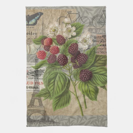 Vintage Bramen Franse Ephemera Kunst Collage Theedoek (Verticaal)