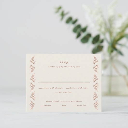 Vintage Branch Boho Bruiloft RSVP Kaartje (Staand voorkant)