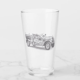 vintage brandweerauto potloodschets brandvechter t glas