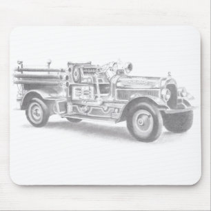 vintage brandweerauto potloodschets brandveman tek muismat