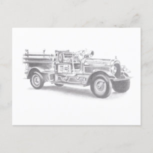 vintage brandweerauto potloodschets brandvman teke aankondigingskaart