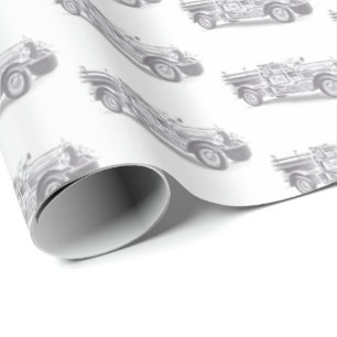 vintage brandweerauto potloodschets brandvman teke cadeaupapier