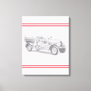 vintage brandweerauto potloodschets brandvman teke canvas afdruk