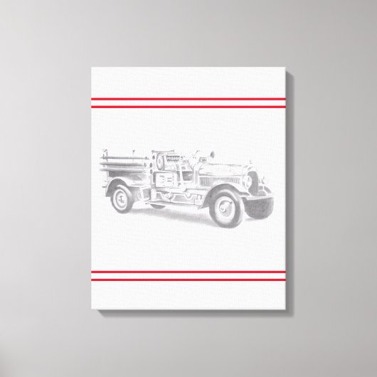 vintage brandweerauto potloodschets brandvman teke canvas afdruk (Voorkant)