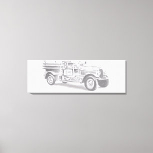 vintage brandweerauto potloodschets brandvman teke canvas afdruk