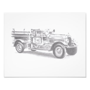 vintage brandweerauto potloodschets brandvman teke foto afdruk