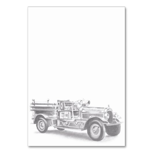 vintage brandweerauto potloodschets brandvman teke kaart (Voorkant)