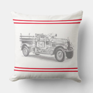 vintage brandweerauto potloodschets brandvman teke kussen