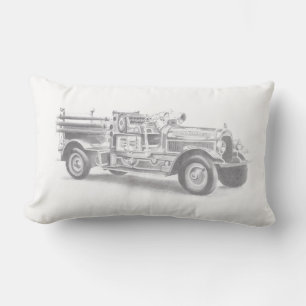 vintage brandweerauto potloodschets brandvman teke kussen