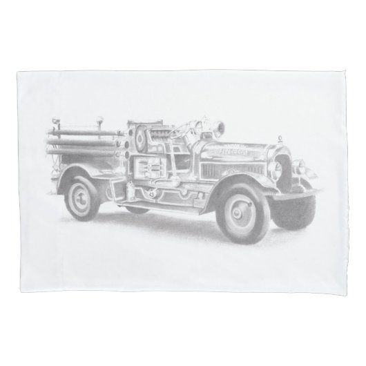 vintage brandweerauto potloodschets brandvman teke kussensloop (Voorkant)