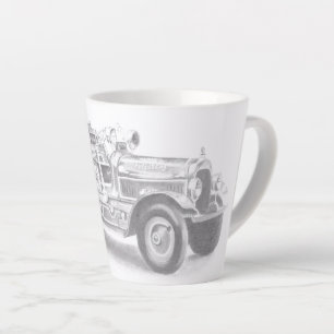 vintage brandweerauto potloodschets brandvman teke latte mok