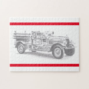 vintage brandweerauto potloodschets brandvman teke legpuzzel