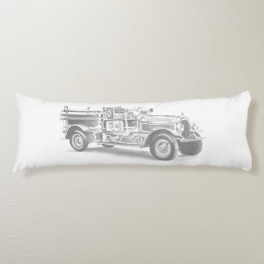 vintage brandweerauto potloodschets brandvman teke lichaamskussen (Voorkant)