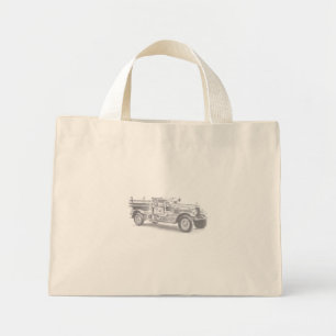 vintage brandweerauto potloodschets brandvman teke mini tote bag