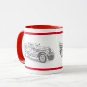 vintage brandweerauto potloodschets brandvman teke mok (Voorkant links)