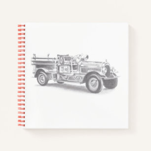 vintage brandweerauto potloodschets brandvman teke notitieboek