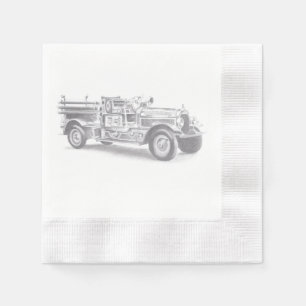 vintage brandweerauto potloodschets brandvman teke servet