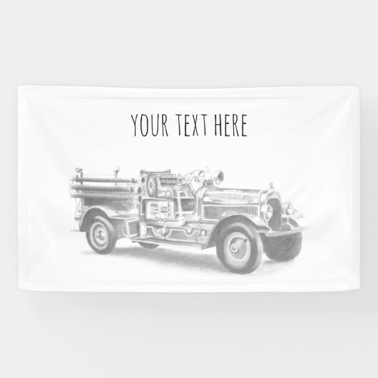 vintage brandweerauto potloodschets brandvman teke spandoek (Horizontaal)