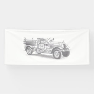 vintage brandweerauto potloodschets brandvman teke spandoek