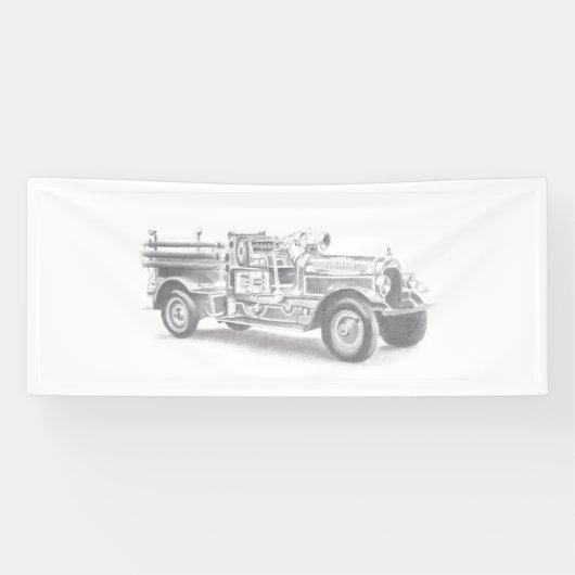 vintage brandweerauto potloodschets brandvman teke spandoek (Horizontaal)