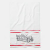 vintage brandweerauto potloodschets brandvman teke theedoek (Verticaal)