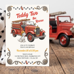 Vintage brandweerauto Two The Rescue 2e verjaardag Kaart