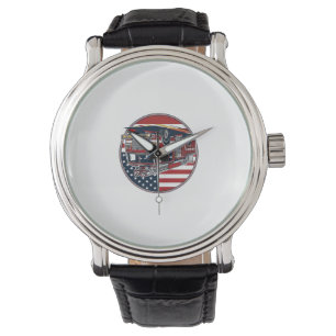Vintage brandweervoertuig Amerikaanse vlag cirkel Horloge