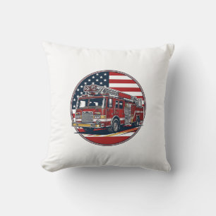 Vintage brandweervoertuig Amerikaanse vlag cirkel  Kussen