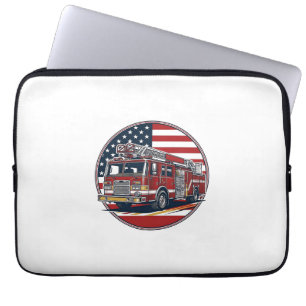 Vintage brandweervoertuig Amerikaanse vlag cirkel  Laptop Sleeve