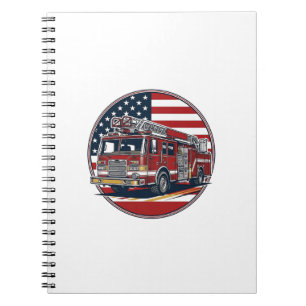 Vintage brandweervoertuig Amerikaanse vlag cirkel Notitieboek