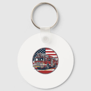 Vintage brandweervoertuig Amerikaanse vlag cirkel Sleutelhanger