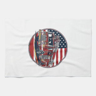 Vintage brandweervoertuig Amerikaanse vlag cirkel Theedoek