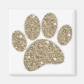 Vintage Brass Faux Glitter Dog Paw Print Magnet