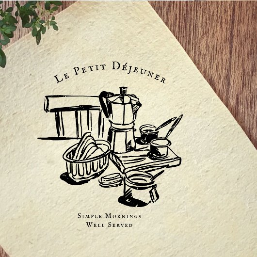 Vintage Breakfast Café Illustration Rubber Stamp Rubberstempel