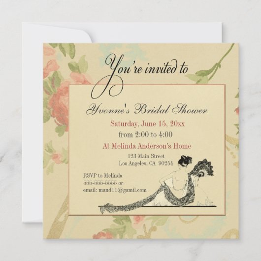 Vintage Bridal Shower Invitation Sjabloon Kaart (Voorkant)