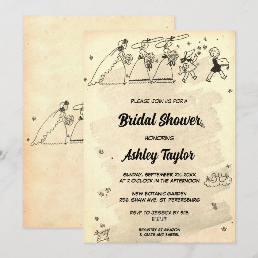 Vintage Bridesmaids Ceremony Retro Vrijgezellenfee Kaart (Voorkant / Achterkant)