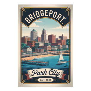 Vintage Bridgeport Connecticut Retro Reisposter Foto Afdruk
