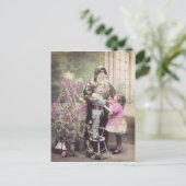 Vintage Briefkaart de Kerstman, Boom & Kinderen (Staand voorkant)