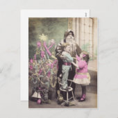 Vintage Briefkaart de Kerstman, Boom & Kinderen (Voorkant / Achterkant)