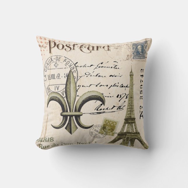 Vintage briefkaart Eiffeltoren Kussen (Voorkant)