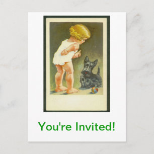 Vintage Briefkaart Girl en Scottish Terrier