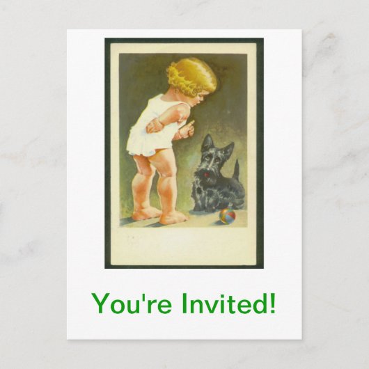 Vintage Briefkaart Girl en Scottish Terrier (Voorkant)