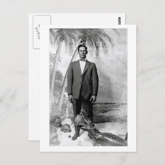 Vintage Briefkaart Man met Alligator (Voorkant / Achterkant)