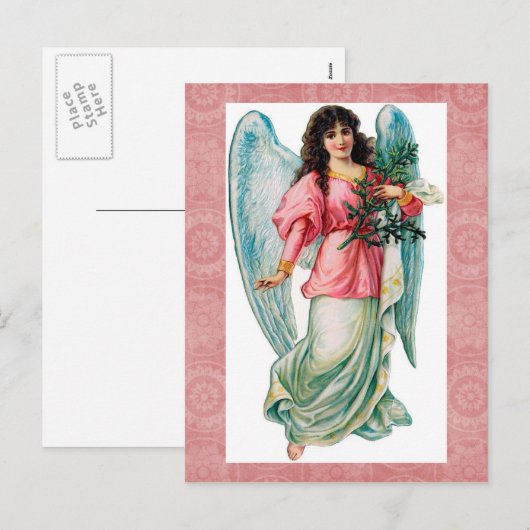 Vintage-Briefkaart met kerstingel Feestdagenkaart (Voorkant / Achterkant)