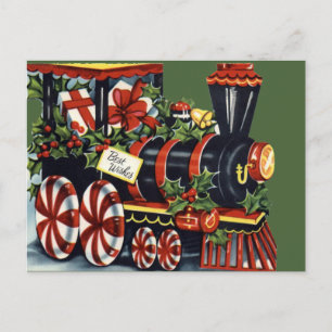 Vintage-Briefkaart met kersttrein Feestdagenkaart