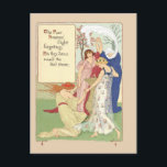 Vintage Briefkaart met vier seizoenen<br><div class="desc">Dit romantische briefkaart heeft een illustratie uit een  boek,  waarin de vier seizoenen worden afgebeeld. lente,  zomer,  herfst en winter,  als vrouwen in stromende gowns die rond een zonnewijzer dansen.
Ik heb het afbeelding opnieuw gekleurd om de kleuren te verfijnen en ze levendiger te maken.</div>