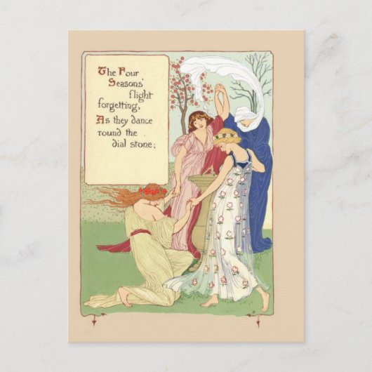 Vintage Briefkaart met vier seizoenen (Voorkant)
