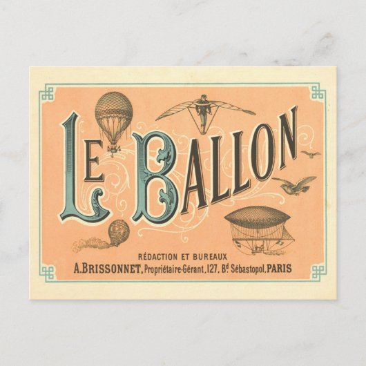 Vintage briefkaart Parijs Ballon (Voorkant)