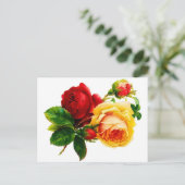 Vintage Briefkaart rode en gele rozen (Staand voorkant)